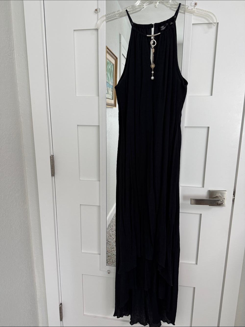 Mlle Gabrielle Black Halter Midi Dress with Pendant Detail